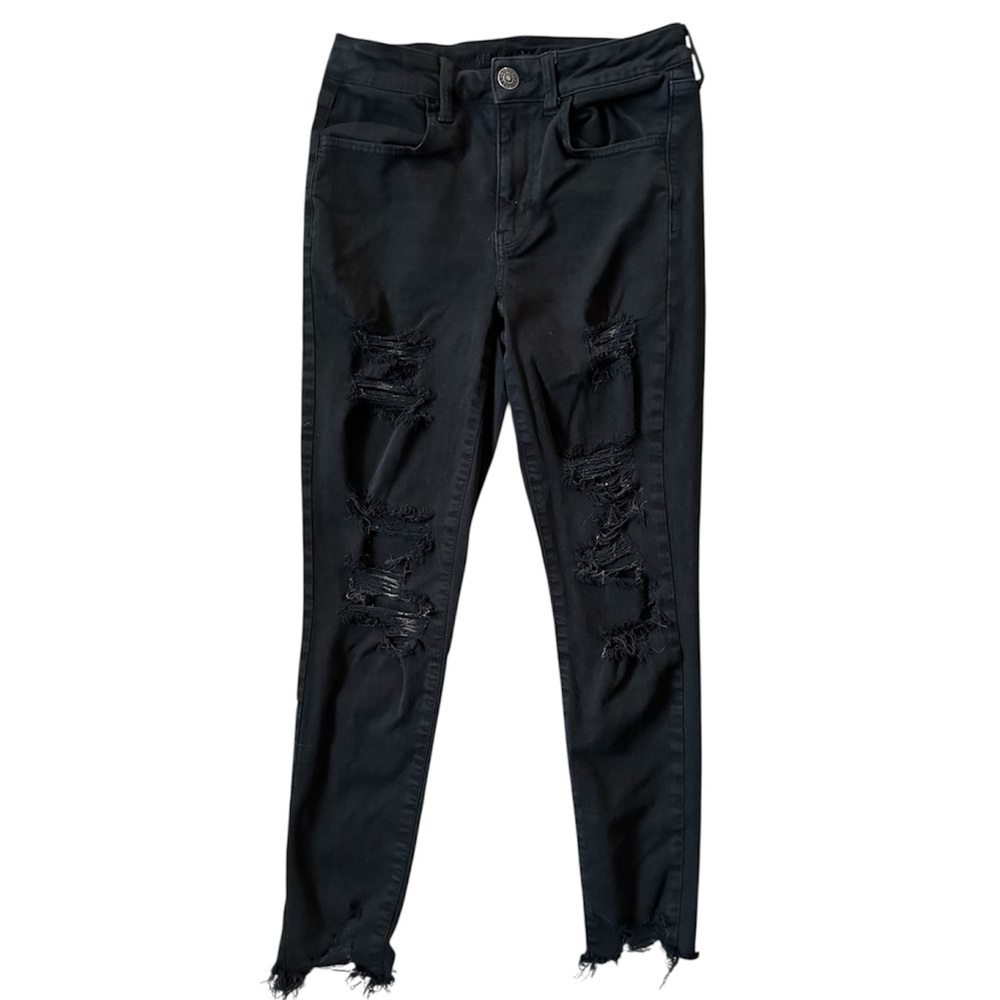 American Eagle Black Distressed High Rise Jegging Crop (6)